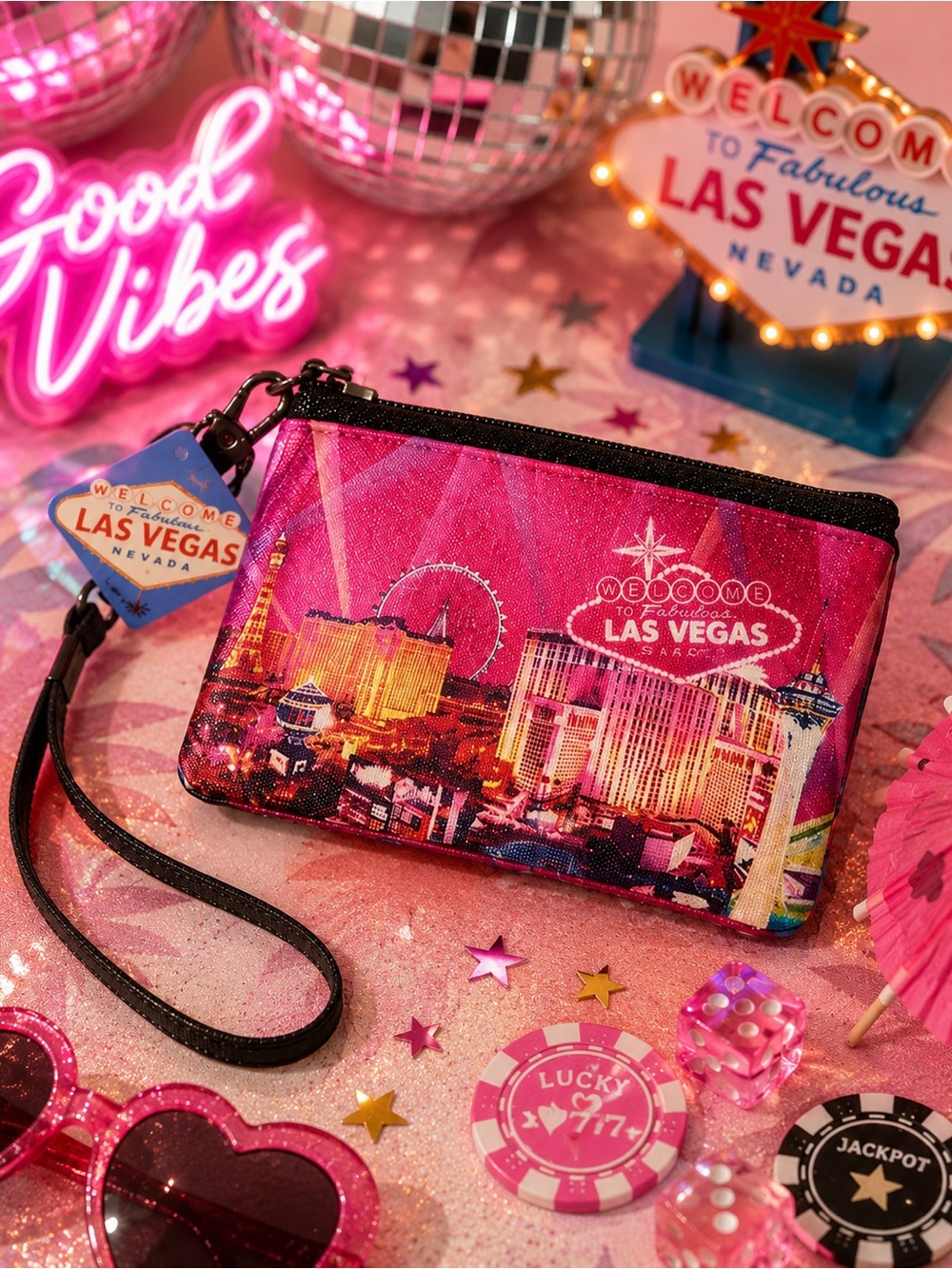 Las Vegas Pink Souvenir Wristlet Coin Purse